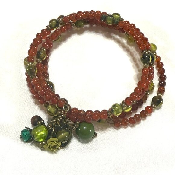 Agate and Glass Bead Memory Wire Bracelet - Picture 2 of 9